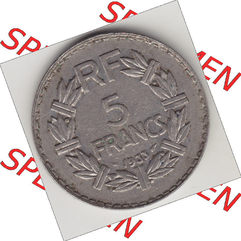 Münze Frankreich Umlaufmünzen Sammlung in PNG 1933-1938, 5 Franken - Francs RF 1933 (2) - Digitales Münzen-Bildmaterial einer französischen Francs Münze aus Frankreich... Sammlung