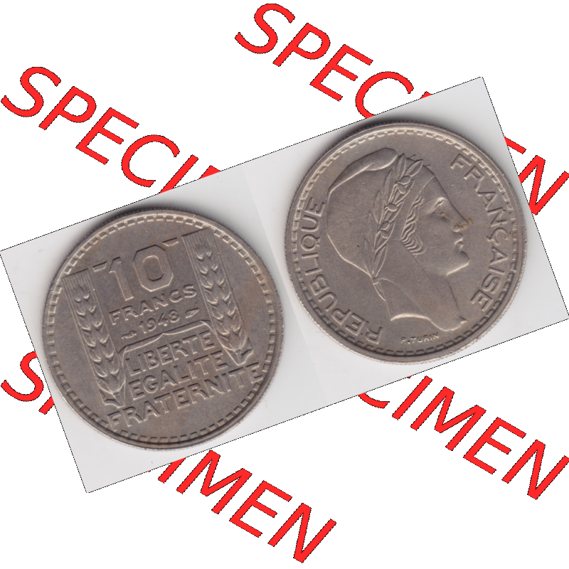 Münze Frankreich Umlaufmünzen Sammlung in PNG 1947-1949, 10 Francs, Franken 1948 (3) - Digitales Münzen-Bildmaterial einer französischen Francs Münze aus... Sammlung