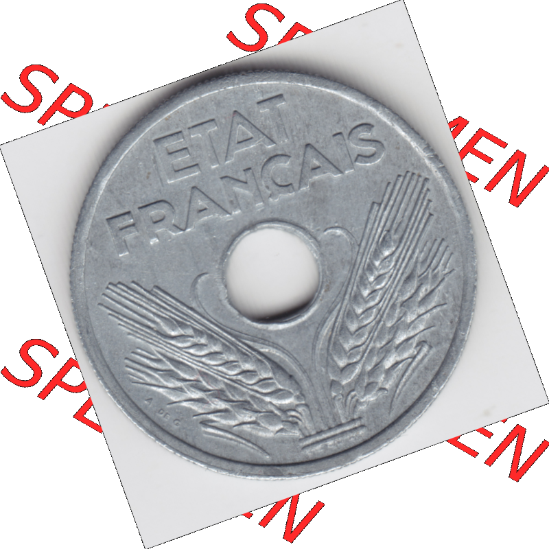 Münze Frankreich Umlaufmünzen Sammlung in PNG 1941-1941, VINGT 20 Centimes, Cent (2) - Digitales Münzen-Bildmaterial einer französischen Francs Münze aus... Sammlung