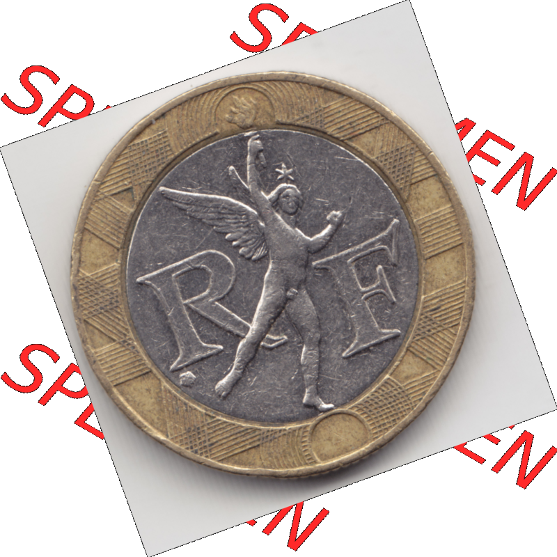 Münze Frankreich Umlaufmünzen Sammlung in PNG 1991, 10 Francs (2) - Digitales Münzen-Bildmaterial einer französischen Francs Münze aus Frankreich in farbige mit... Sammlung