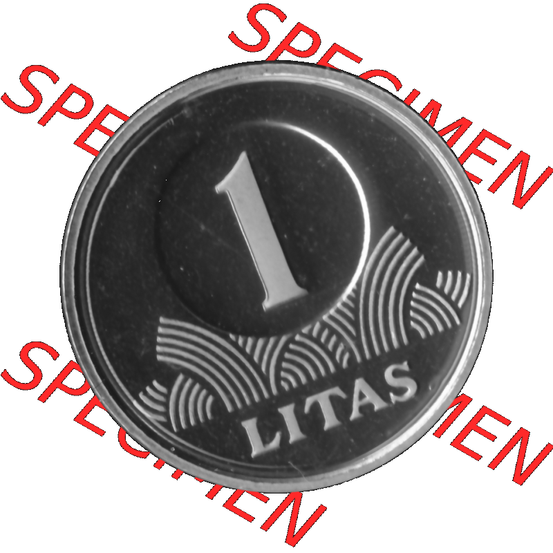 Alte Münze Litauen Kursmünzensatz 1997-2014, 1 Litas 2003-01 Graustufen. Rückseite mit Motiv der Münze in Graustufen der KMS-Münze von 2003 auf einen digitalen PNG-Bild... Sammlung