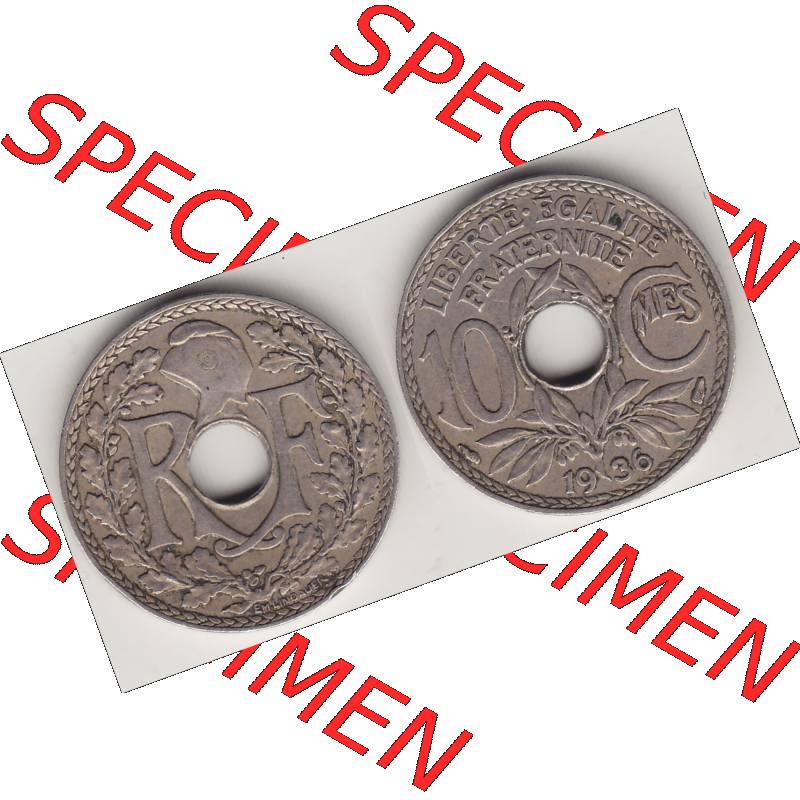 Münze Frankreich Umlaufmünzen Sammlung in PNG 1917-1938, 10 Centimes - Cmes 1936 (3) - Digitales Münzen-Bildmaterial einer französischen Francs Münze aus Frankreich... Sammlung