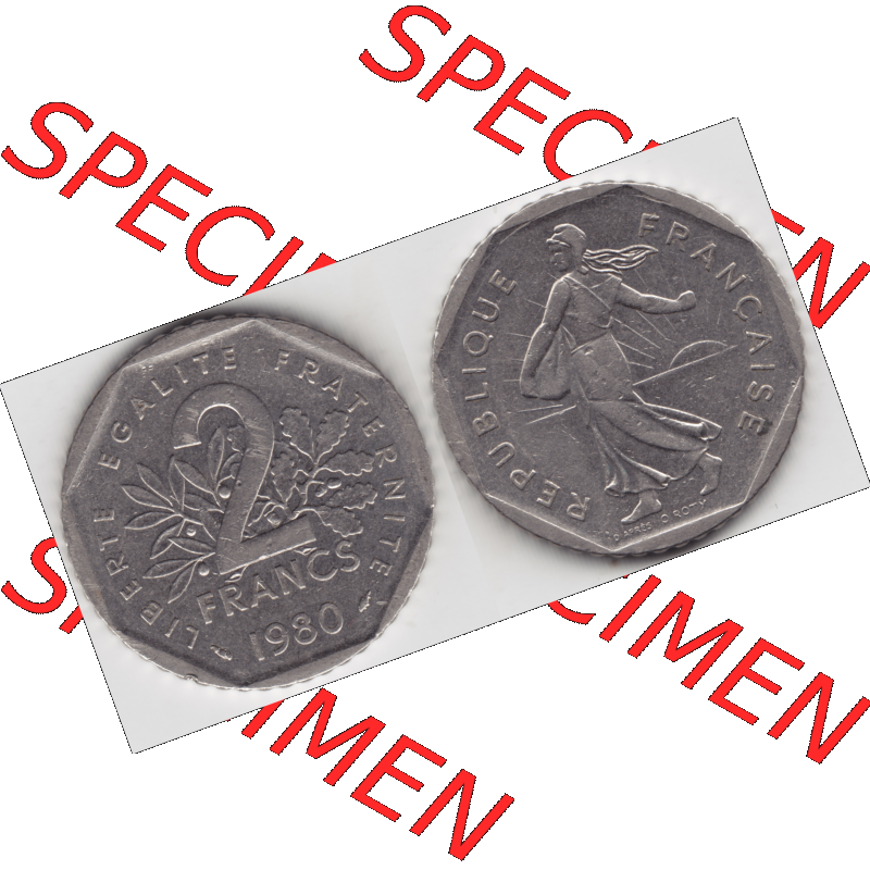 Münze Frankreich Umlaufmünzen Sammlung in PNG 1979-2001, 2 Francs Säerin Semeuse (3) - Digitales Münzen-Bildmaterial einer französischen Francs Münze aus Frankreich... Sammlung