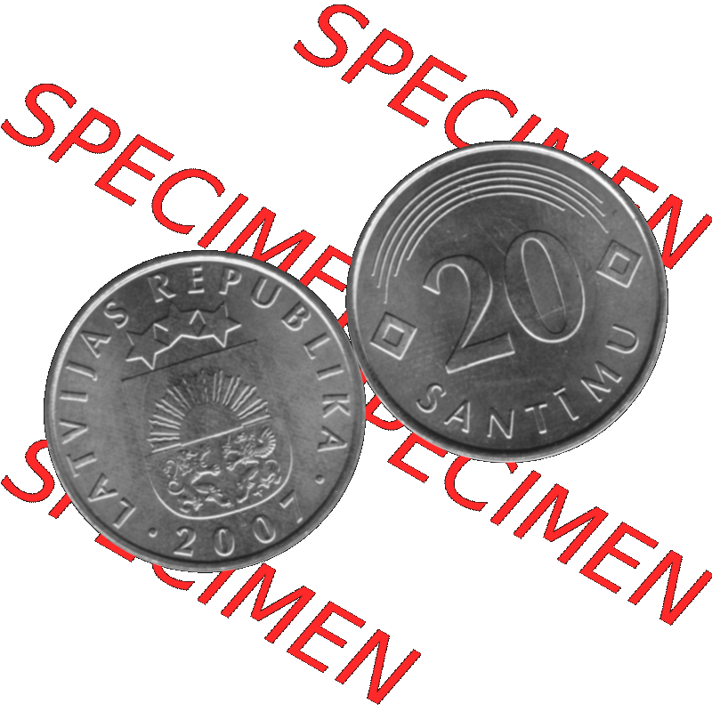 Alte Münze Lettland Umlaufmünze 1992-2009, 20 Santimu 2007-01, VS Staatswappen, RS. Wert-Zahl Graustufen. Vorderseite und Rückseite der lettischen Münze... Sammlung