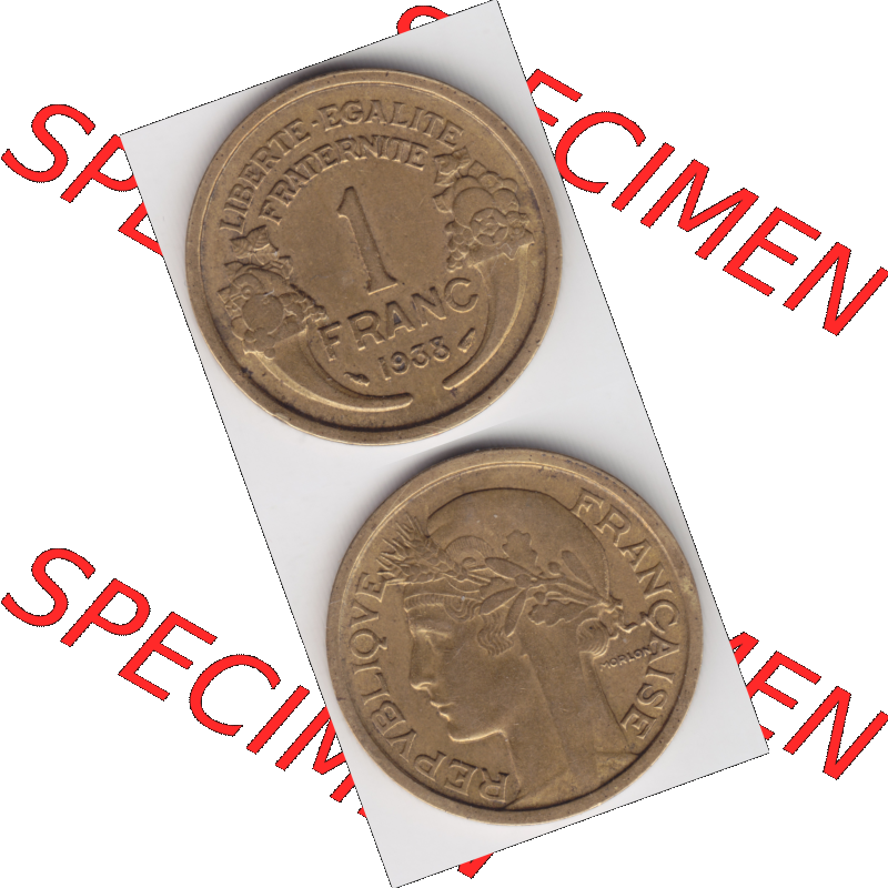 Münze Frankreich Umlaufmünzen Sammlung in PNG 1931-1941, 1 Francs, Franken 1938 (4) - Digitales Münzen-Bildmaterial einer französischen Francs Münze aus Frankreich... Sammlung