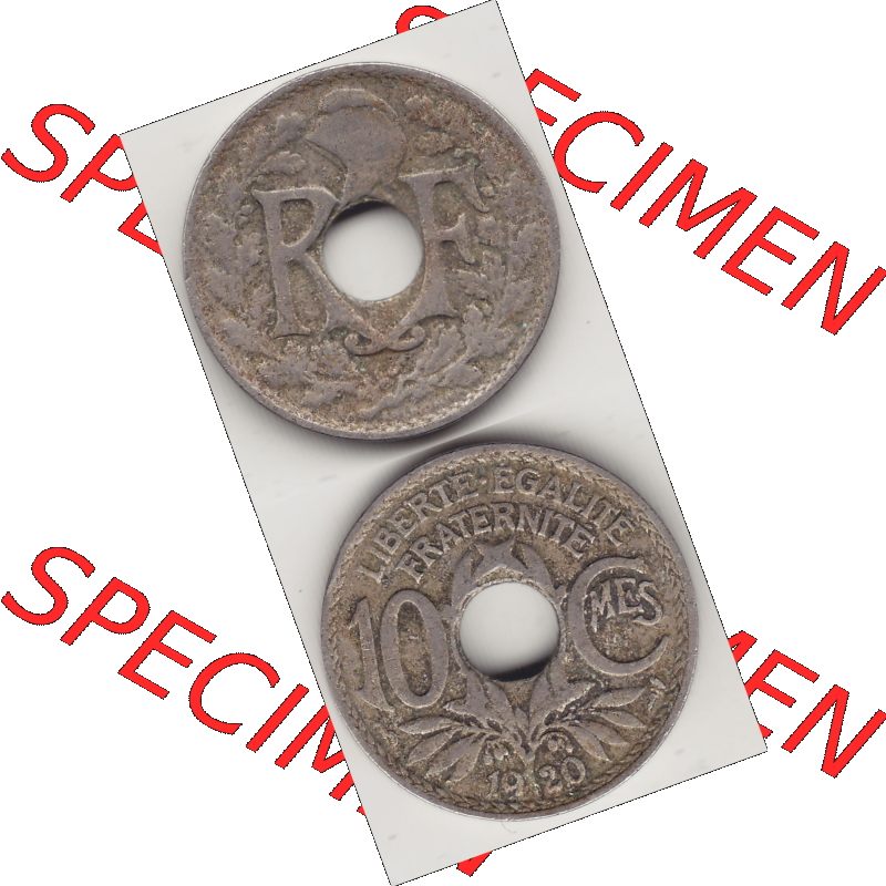 Münze Frankreich Umlaufmünzen Sammlung in PNG 1917-1938, 10 Centimes - Cmes 1920-2 (4) - Digitales Münzen-Bildmaterial einer französischen Francs Münze aus Frankreich... Sammlung