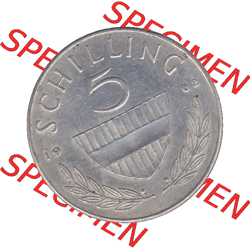 Alte Münze 5 / Fünf Schilling Österreich in original Farbgebung von Scanner transparenten PNG 1960-1968, 5 Fünf Schilling 1962-01, 5,20 Gramm 640er Silber,... Sammlung