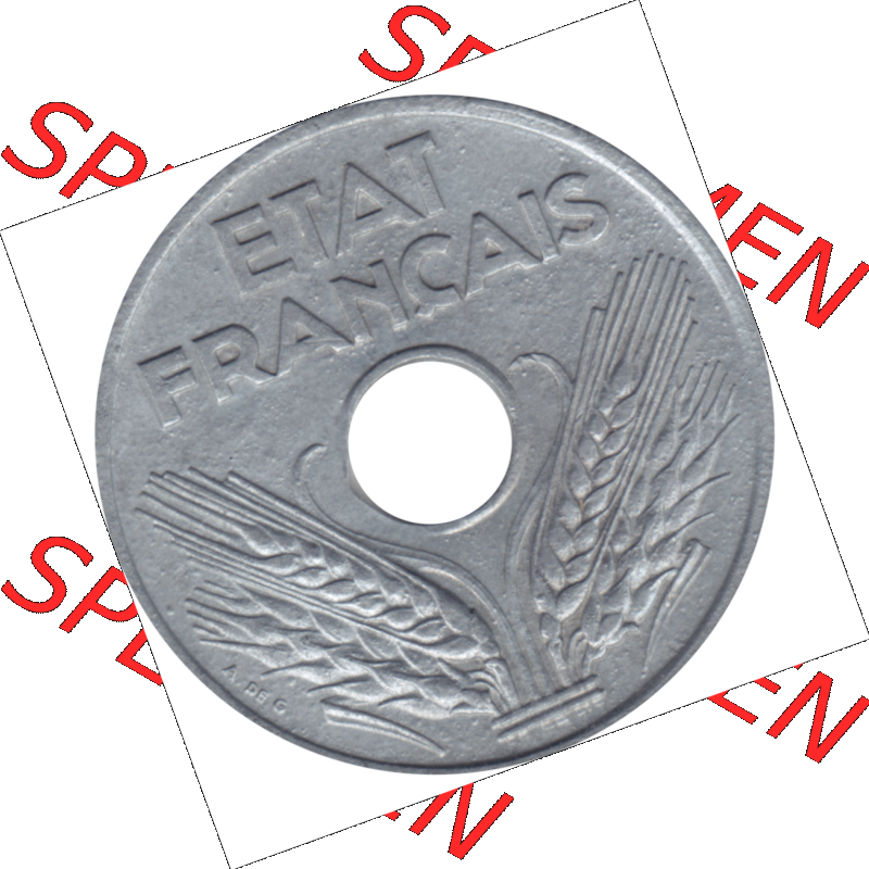 Münze Frankreich Umlaufmünzen Sammlung in PNG 1941-1944, 20 Centimes, Cent 1943-01 (6) - Digitales Münzen-Bildmaterial einer französischen Francs Münze aus... Sammlung
