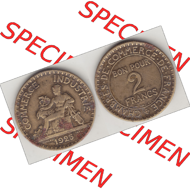 Münze Frankreich Umlaufmünzen Sammlung in PNG 1920-1927, 2 Franken 1925-1, BON POUR 2 FRANCS CHAMBRES DE COMMERCE DE FRANCE (3) - Digitales Münzen-Bildmaterial einer... Sammlung