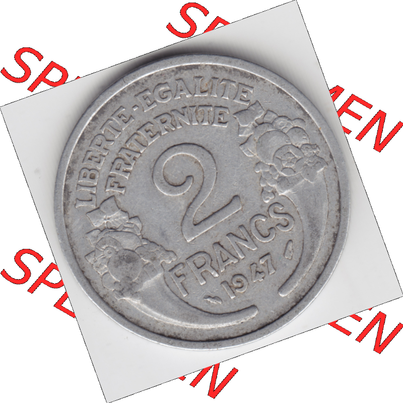 Münze Frankreich Umlaufmünzen Sammlung in PNG 1941-1959, 2 Francs, Franken 1947 (1) - Digitales Münzen-Bildmaterial einer französischen Francs Münze aus Frankreich... Sammlung