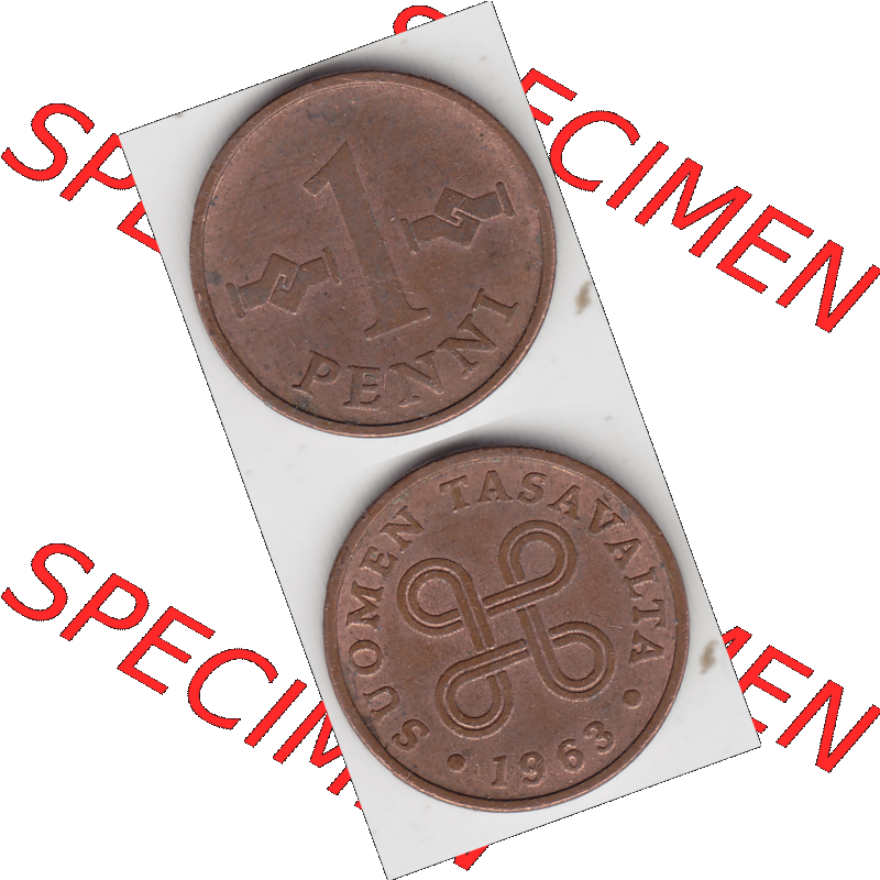 Münze Finnland / SUOMI Umlaufmünzen Sammlung in PNG 1963-1969, 1 Penni 1963 (4) - Digital Münzen-Bildmaterial einer Münze aus Finnland in farbige mit einen Scanner... Sammlung