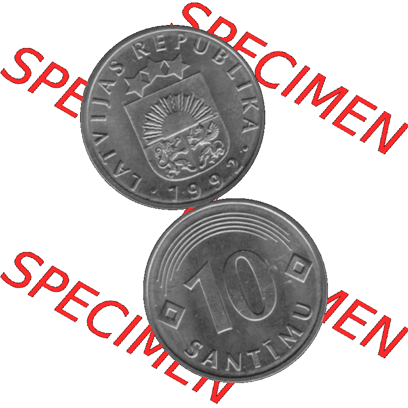 Alte Münze Lettland Umlaufmünze 1992-2008, 10 Santimu 1992-01, VS Staatswappen, RS. Wert-Zahl Graustufen. Vorderseite und Rückseite in Graustufen der Münze... Sammlung