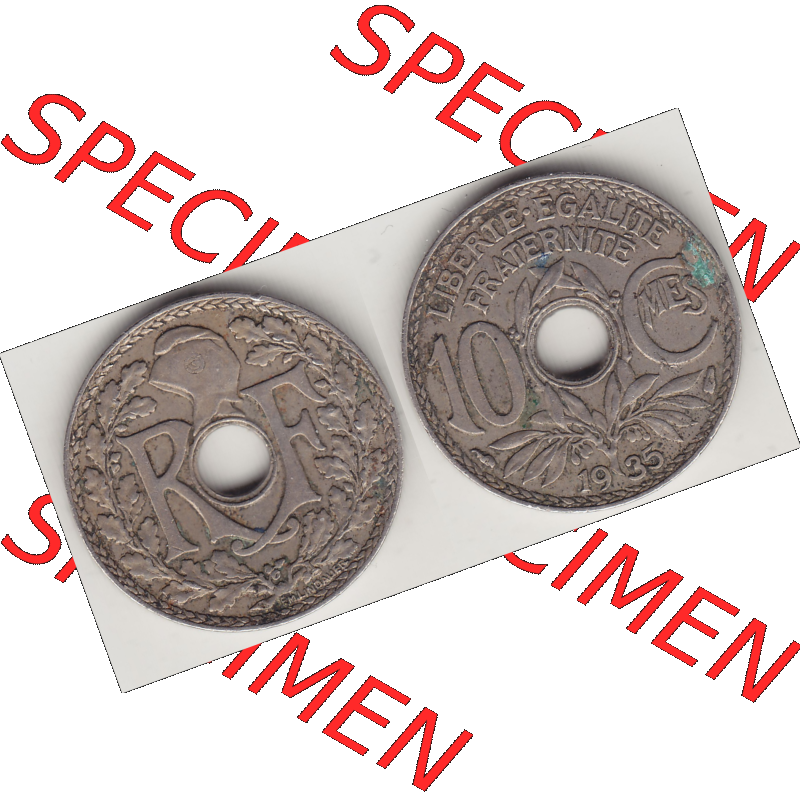 Münze Frankreich Umlaufmünzen Sammlung in PNG 1917-1938, 10 Centimes - Cmes 1935-3 (3) - Digitales Münzen-Bildmaterial einer französischen Francs Münze aus Frankreich... Sammlung