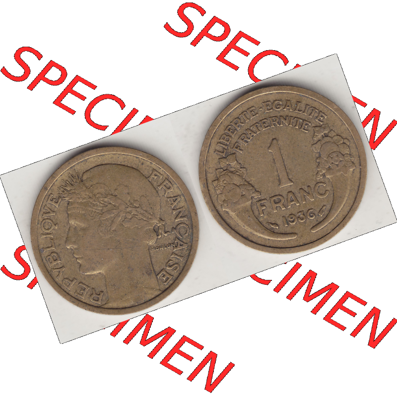 Münze Frankreich Umlaufmünzen Sammlung in PNG 1931-1941, 1 Franken, 1 Franc, 1936-1 LIBERTE EGALITE FRATERNITE (3) - Digitales Münzen-Bildmaterial einer französischen... Sammlung