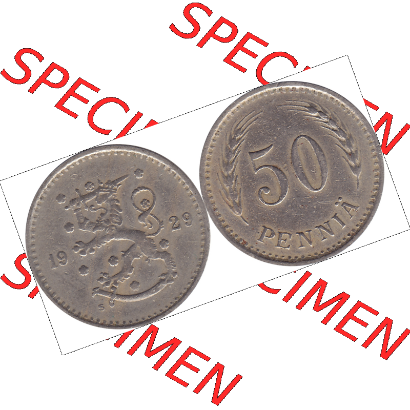 Münze Finnland / SUOMI Umlaufmünzen Sammlung in PNG 1921-1940, 50 Penny, Penniä 1929 (7) - Digital Münzen-Bildmaterial einer Münze aus Finnland in farbige... Sammlung