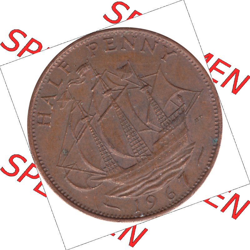 Münzen Großbritannien Umlaufmünzen Sammlung in PNG Großbritannien 1954-1970, Half Penny, Halber Pence 1967-01, Elisabeth II. (6) - Digitales Münzen-Bildmaterial... Sammlung