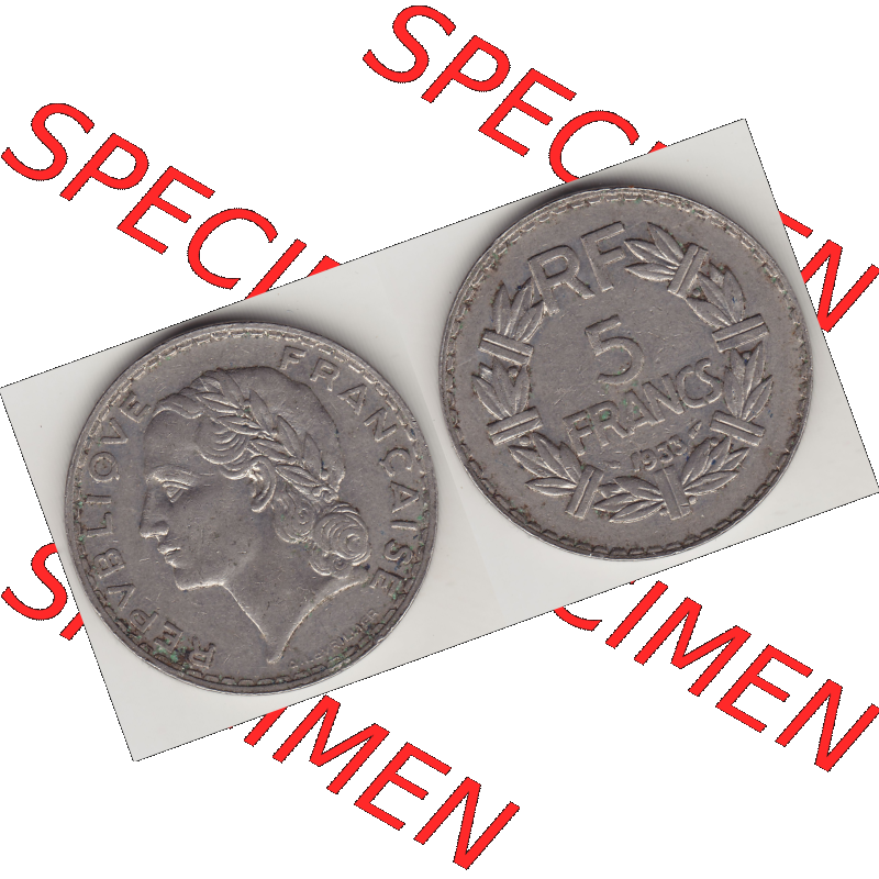 Münze Frankreich Umlaufmünzen Sammlung in PNG 1933-1938, 5 Franken - Francs RF 1933 (3) - Digitales Münzen-Bildmaterial einer französischen Francs Münze aus Frankreich... Sammlung