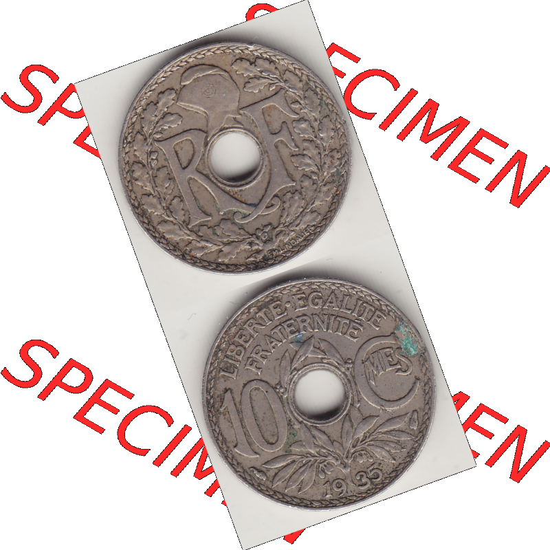 Münze Frankreich Umlaufmünzen Sammlung in PNG 1917-1938, 10 Centimes - Cmes 1935-3 (4) - Digitales Münzen-Bildmaterial einer französischen Francs Münze aus Frankreich... Sammlung