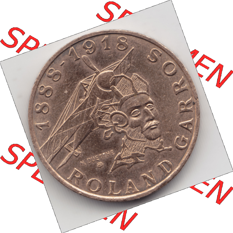 Münze Frankreich Umlaufmünzen Sammlung in PNG 1988-1988, 10 Francs Roland Garros (1) - Digitales Münzen-Bildmaterial einer französischen Francs Münze aus Frankreich... Sammlung