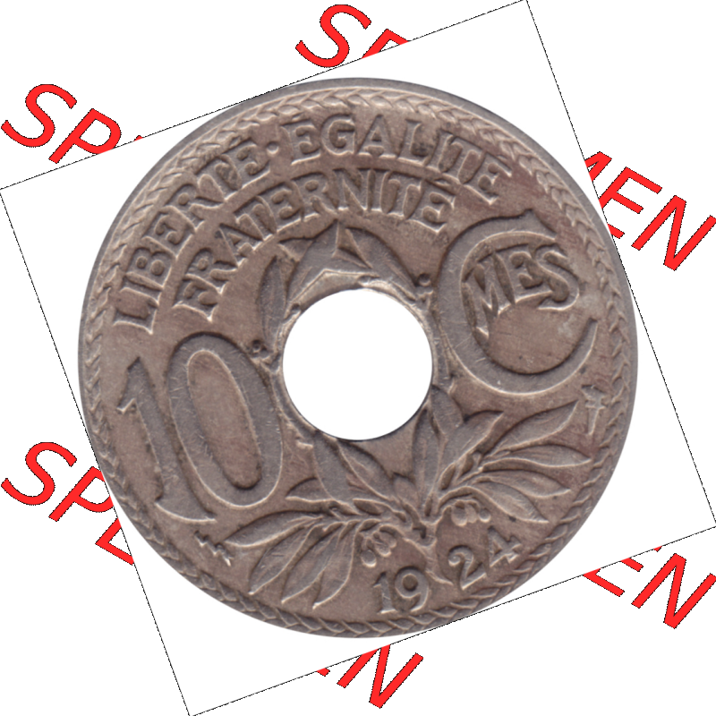 Münze Frankreich Umlaufmünzen Sammlung in PNG 1917-1938, 10 Centimes, Cent 1924-01 (5) - Digitales Münzen-Bildmaterial einer französischen Francs Münze aus... Sammlung