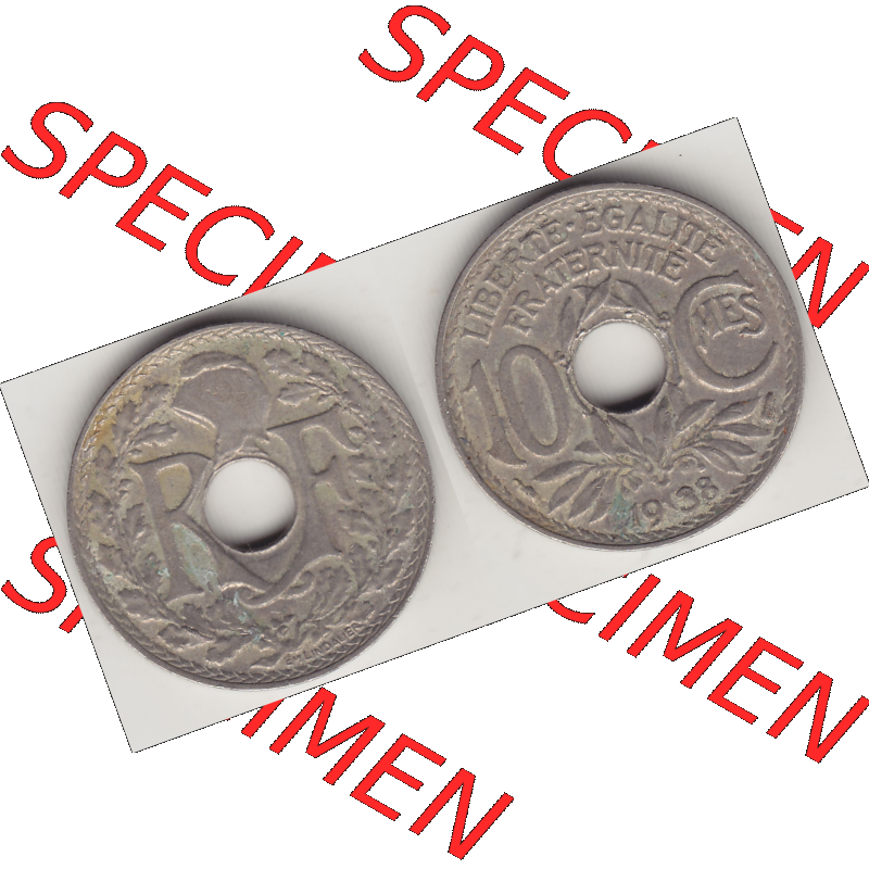 Münze Frankreich Umlaufmünzen Sammlung in PNG 1917-1938, 10 Centimes - Cmes 1938-2 (3) - Digitales Münzen-Bildmaterial einer französischen Francs Münze aus Frankreich... Sammlung