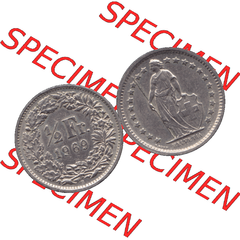 Alte Münze Schweiz in original Farbgebung vom Scanner transparenten PNG 1968-1982, 1/2 (halber) Franken B 1969-01. Erst die Rückseite Links und dann die Vorderseite... Sammlung