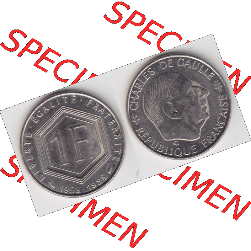 Münze Frankreich Umlaufmünzen Sammlung in PNG 1988-1988, 1 Francs, Franken 1988 (3) - Digitales Münzen-Bildmaterial einer französischen Francs Münze aus Frankreich... Sammlung
