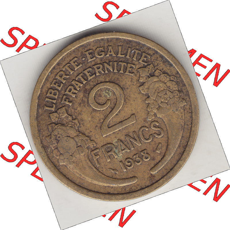 Münze Frankreich Umlaufmünzen Sammlung in PNG 1931-1941, 2 Franken 1938-2 LIBERTE EGALITE FRATERNITE (2) - Digitales Münzen-Bildmaterial einer französischen Francs Münze... Sammlung