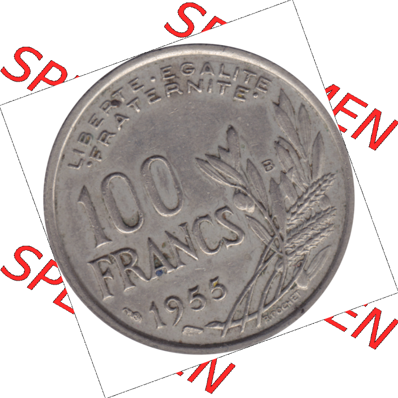 Münze Frankreich Umlaufmünzen Sammlung in PNG 1954-1958; 100 Francs, Franken Typ I. 1955-01 (5) - Digitales Münzen-Bildmaterial einer französischen Francs... Sammlung
