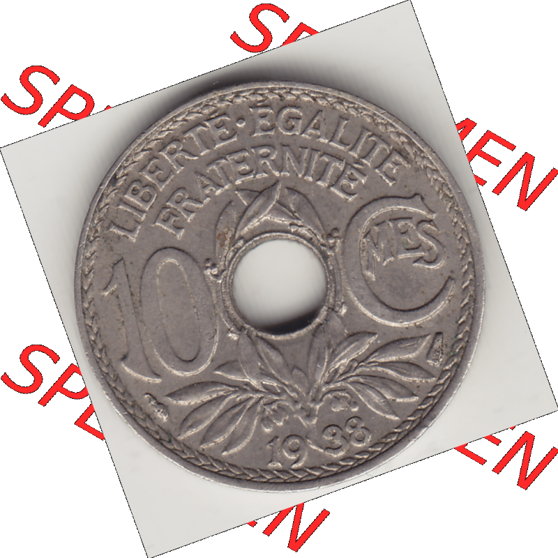 Münze Frankreich Umlaufmünzen Sammlung in PNG 1917-1938, 10 Centimes - Cmes 1938 (2) - Digitales Münzen-Bildmaterial einer französischen Francs Münze aus Frankreich... Sammlung