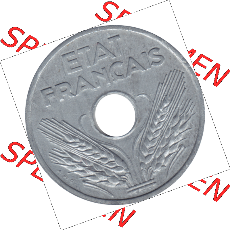 Münze Frankreich Umlaufmünzen Sammlung in PNG 1941-1941, VINGT 20 Centimes, Cent-01 (6) - Digitales Münzen-Bildmaterial einer französischen Francs Münze aus... Sammlung