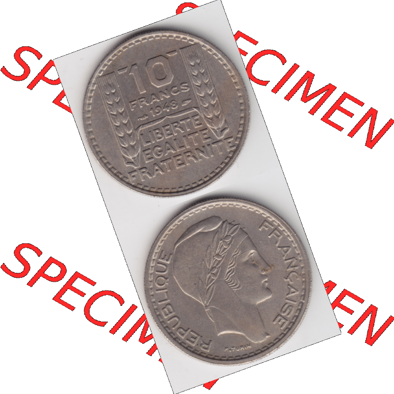 Münze Frankreich Umlaufmünzen Sammlung in PNG 1947-1949, 10 Francs, Franken 1948 (4) - Digitales Münzen-Bildmaterial einer französischen Francs Münze aus... Sammlung