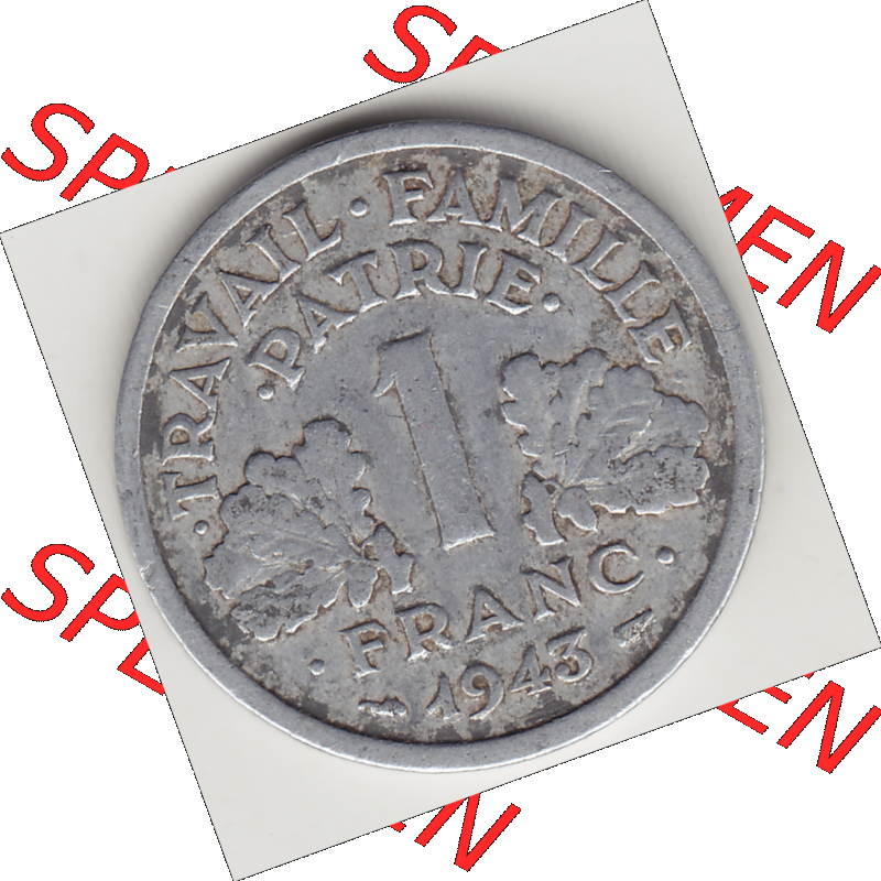 Münze Frankreich Umlaufmünzen Sammlung in PNG 1942-1944, 1 Franken - Francs 1943-1 (2) - Digitales Münzen-Bildmaterial einer französischen Francs Münze aus Frankreich... Sammlung