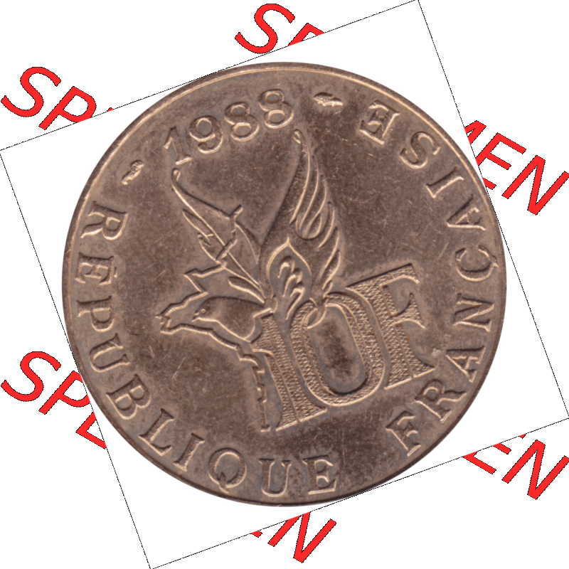 Münze Frankreich Umlaufmünzen Sammlung in PNG 1988-1988, 10 Francs Roland Garros-01 1988-01 (5) - Digitales Münzen-Bildmaterial einer französischen Francs Münze... Sammlung