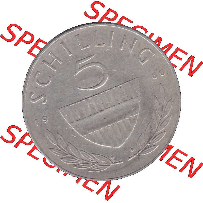 Alte Münze 5 / Fünf Schilling Österreich in original Farbgebung von Scanner transparenten PNG 1960-1968, 5 Fünf Schilling 1960-02, 5,20 Gramm 640er Silber,... Sammlung