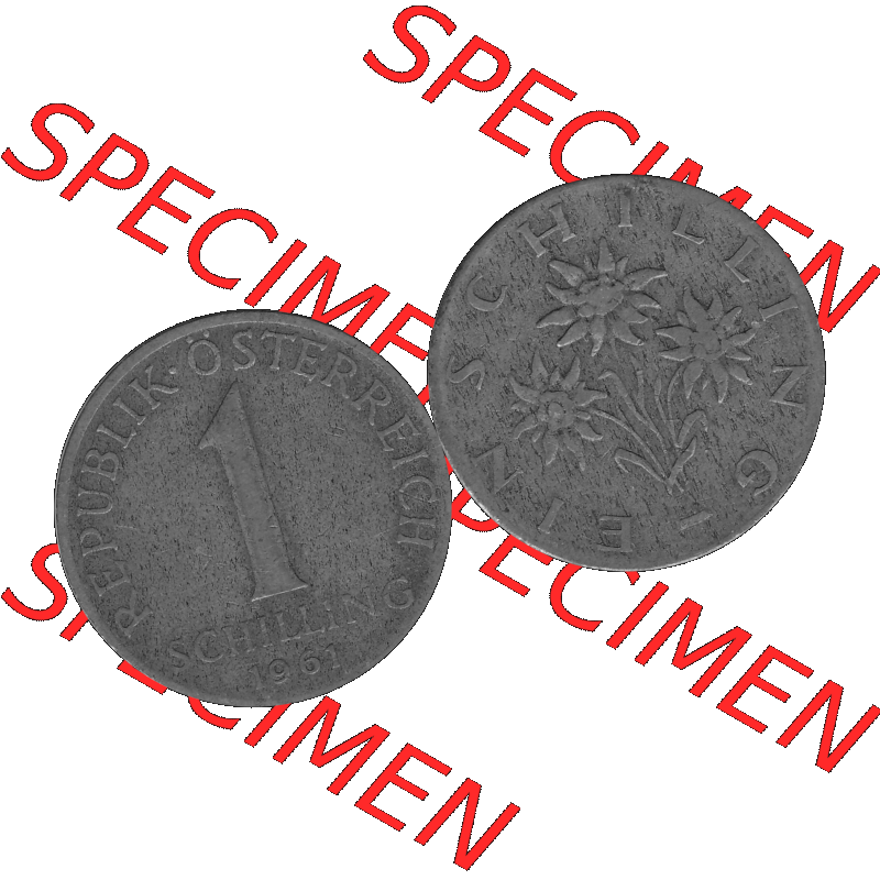 Alte Münzen Österreich 1 / Ein Schilling in Graustufen 1959-2001, 1 Schilling 1961-01 Graustufen. Vorderseite und Rückseite der Österreich Zweite Republik Ein Schilling... Sammlung