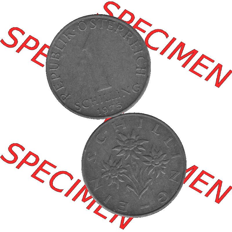 Alte Münzen Österreich 1 / Ein Schilling in Graustufen 1959-2001, 1 Schilling 1975-01 Graustufen. Vorderseite und Rückseite in Graustufen der 1/Ein Schilling-Münze... Sammlung