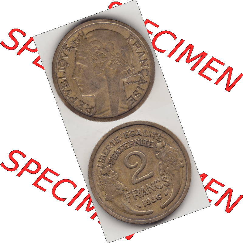 Münze Frankreich Umlaufmünzen Sammlung in PNG 1931-1941, 2 Franken 1936-1 LIBERTE EGALITE FRATERNITE (4) - Digitales Münzen-Bildmaterial einer französischen Francs Münze... Sammlung
