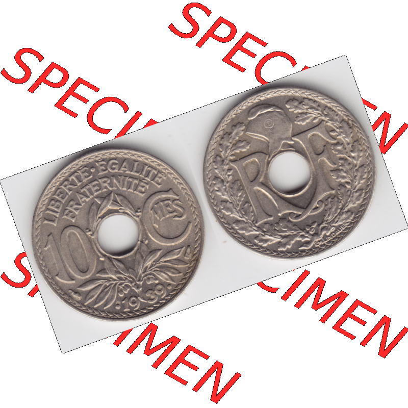 Münze Frankreich Umlaufmünzen Sammlung in PNG 1938-1939, 10 Centimes, Cent 1939 (3) - Digitales Münzen-Bildmaterial einer französischen Francs Münze aus Frankreich... Sammlung