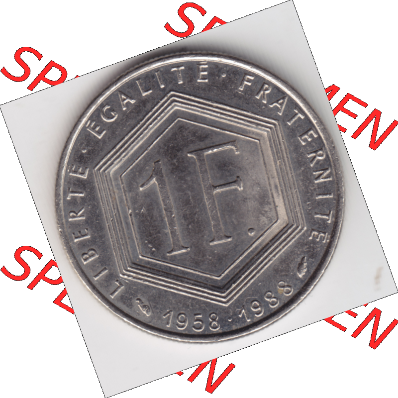 Münze Frankreich Umlaufmünzen Sammlung in PNG 1988-1988, 1 Francs, Franken 1988 (1) - Digitales Münzen-Bildmaterial einer französischen Francs Münze aus Frankreich... Sammlung