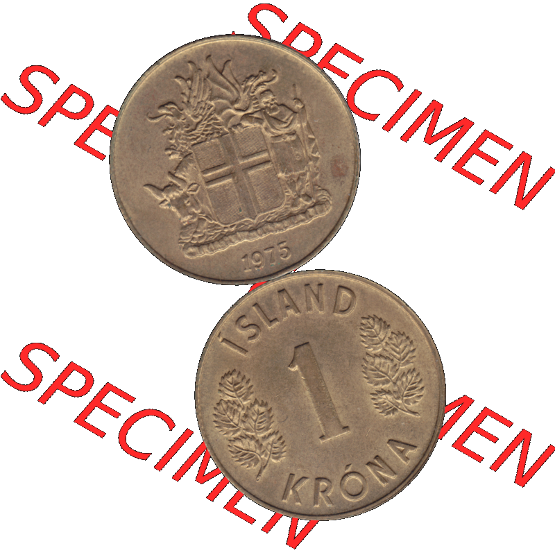 Alte Münze Island Umlaufmünze 1967-1975, 1 KR Krone 1975-01. Vorderseite und Rückseite der Münze, Umlaufmünze / Kursmünze Island vertikal auf einen... Sammlung
