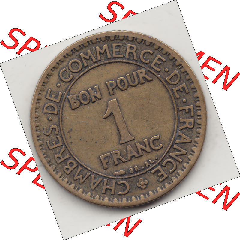 Münze Frankreich Umlaufmünzen Sammlung in PNG 1922-1927, 1 Franken, BON POUR One Franc, 1922-1 CHAMBRES DE COMMERCE DE FRANCE (2) - Digitales Münzen-Bildmaterial... Sammlung