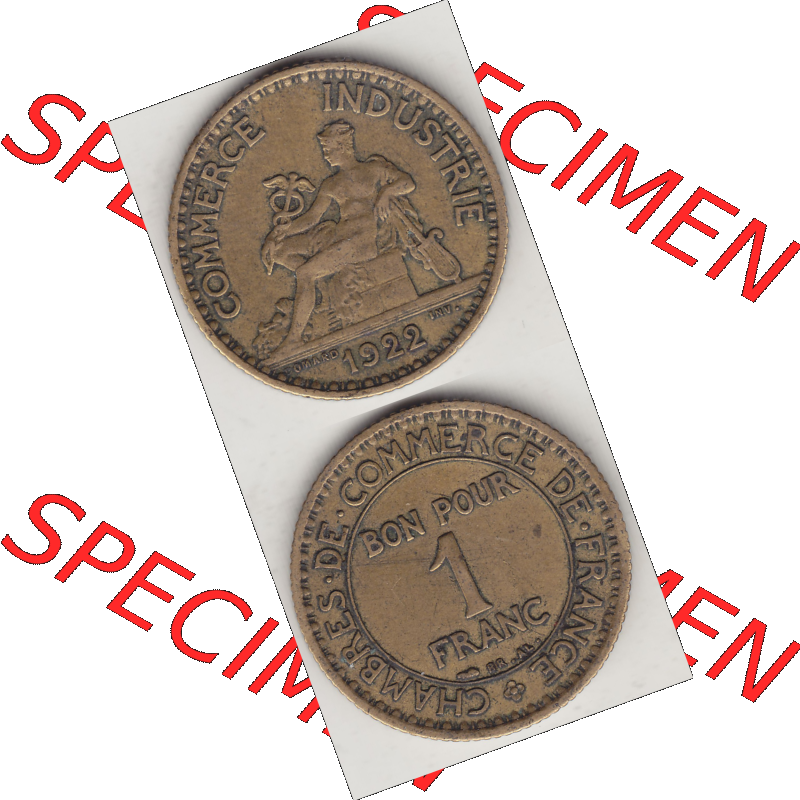 Münze Frankreich Umlaufmünzen Sammlung in PNG 1922-1927, 1 Franken, BON POUR One Franc, 1922-2 CHAMBRES DE COMMERCE DE FRANCE (4) - Digitales Münzen-Bildmaterial... Sammlung