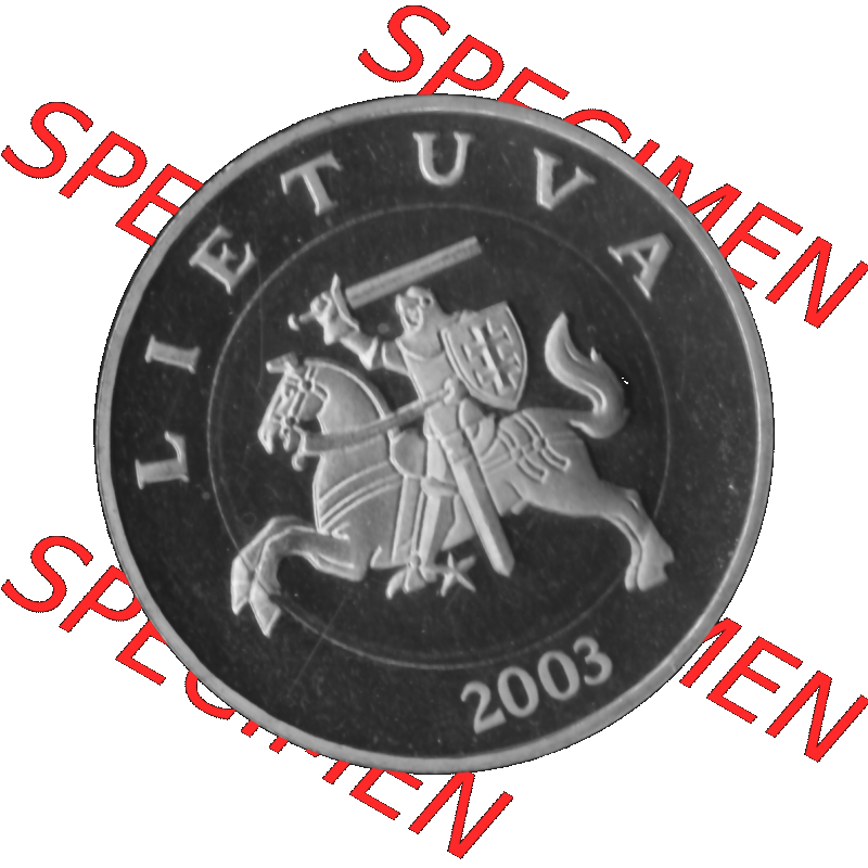 Alte Münze Litauen Kursmünzensatz 1998-2014, 5 Litai 2003-01 Graustufen. Vorderseite in Graustufen der litauischen Münze 2003, auf einen digitalen PNG-Bild der alten Münze... Sammlung