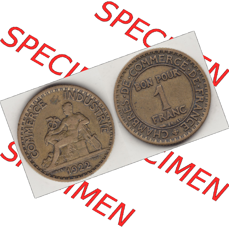 Münze Frankreich Umlaufmünzen Sammlung in PNG 1922-1927, 1 Franken, BON POUR One Franc, 1922-1 CHAMBRES DE COMMERCE DE FRANCE (3) - Digitales Münzen-Bildmaterial... Sammlung