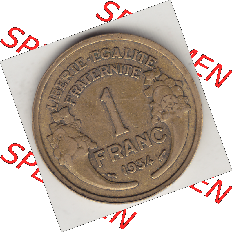 Münze Frankreich Umlaufmünzen Sammlung in PNG 1931-1941, 1 Franken, 1 Franc, 1934-1 LIBERTE EGALITE FRATERNITE (2) - Digitales Münzen-Bildmaterial einer französischen... Sammlung