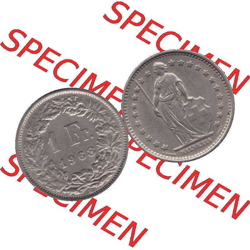 Alte Münze Schweiz in original Farbgebung vom Scanner transparenten PNG 1968-1982, 1 Franken B 1968-03 (15). Digitales Münzen-Bildmaterial der 1/Ein Franken Münze... Sammlung