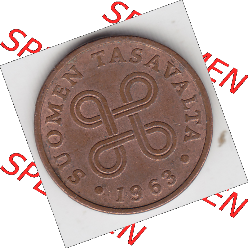 Münze Finnland / SUOMI Umlaufmünzen Sammlung in PNG 1963-1969, 1 Penni (2) - Digital Münzen-Bildmaterial einer Münze aus Finnland in farbige mit einen Scanner erstellten... Sammlung