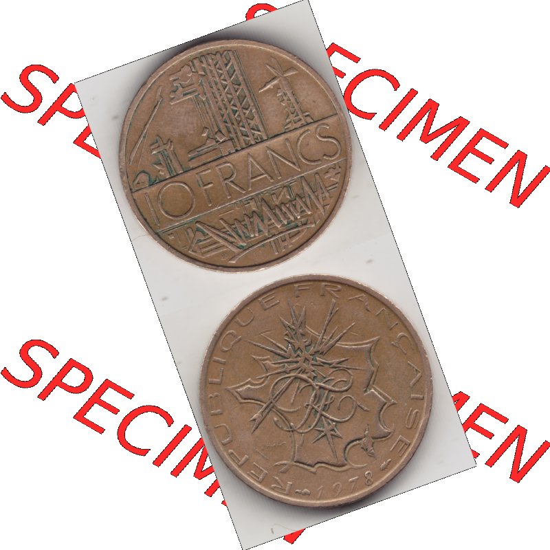 Münze Frankreich Umlaufmünzen Sammlung in PNG 1974-1987, 10 Franken-Francs 1978 II. (4) - Digitales Münzen-Bildmaterial einer französischen Francs Münze... Sammlung