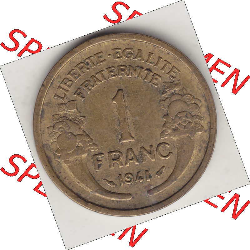 Münze Frankreich Umlaufmünzen Sammlung in PNG 1931-1941, 1 Franken, 1 Franc, 1941-1 LIBERTE EGALITE FRATERNITE (2) - Digitales Münzen-Bildmaterial einer französischen... Sammlung